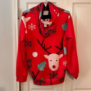 Unisex Hooded Christmas Sweater with front pockets. Size XL